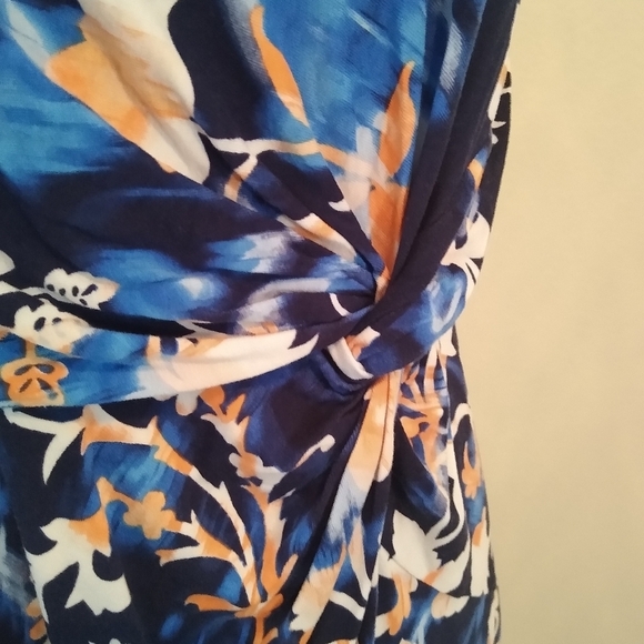 Dana Buchman Waist knot Sleeveless Dress, Blues/White/Peach, Size Large - Picture 8 of 12